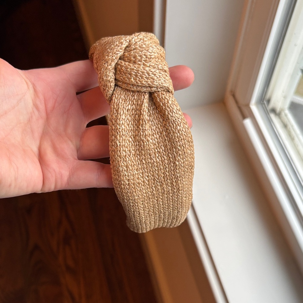 LOFT Knotted Wide Knit Headband in Straw/Raffia